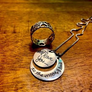 925 Sterling Silver Ring Sz 7 w/ “I love you to the Moon and back” necklace!